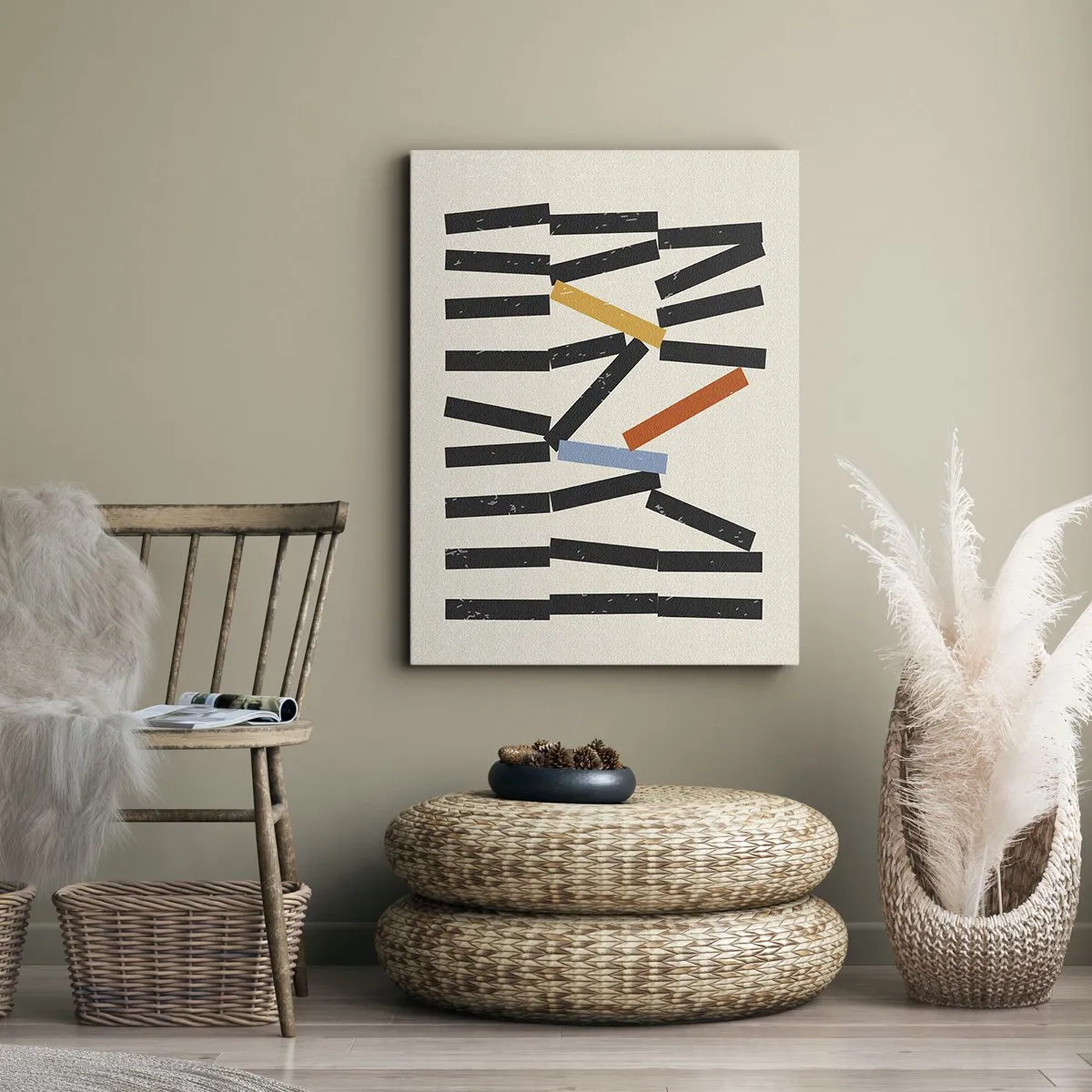 Impression sur toile - Image sur toile - Composition abstraite avec des rectangles colorés et noirs - 80x120cm - Dominos – composition - Décoration murale moderne pour le salon et la chambre ARTTOR