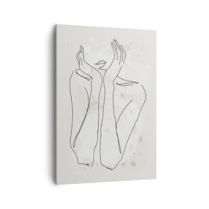 Impression sur toile - Image sur toile - Ligne de contour montrant les mains d'une femme sur un fond clair - 50x70cm - Instant de rêve - Décoration murale moderne pour le salon et la chambre ARTTOR