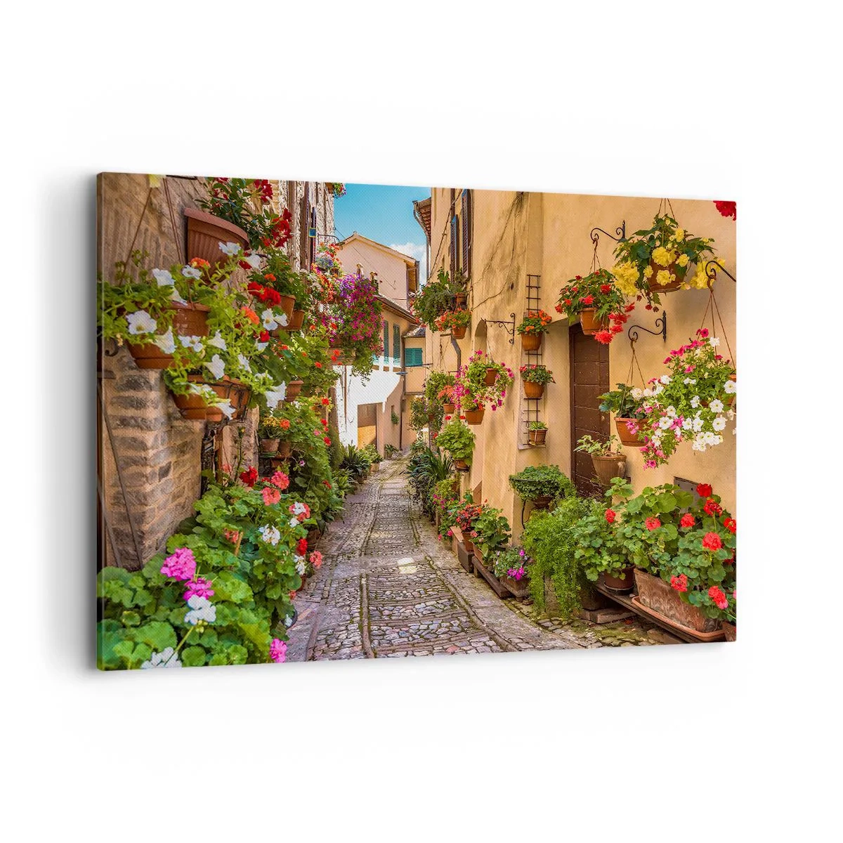 Impression sur toile - Image sur toile - Une charmante rue pleine de fleurs et de pots de fleurs - 120x80cm - Ruelle italienne - Décoration murale moderne pour le salon et la chambre ARTTOR