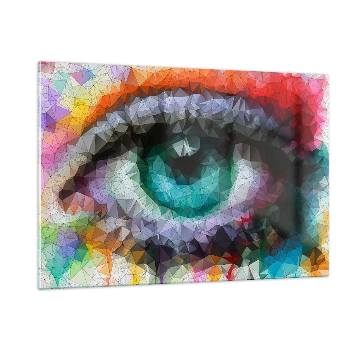Impression sur verre - Image sur verre - Un œil géométrique aux couleurs vibrantes avec un effet cristal. - 120x80cm - Lueur cristalline des yeux - Décoration murale moderne pour le salon et la chambre ARTTOR
