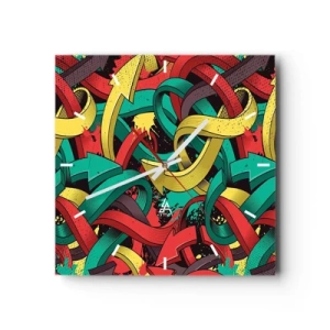 Horloge murale - Pendule murale - Des flèches abstraites aux couleurs vives créant le chaos - 30x30cm - Quel chemin vers le but ? - Décoration murale moderne pour le salon et la chambre ARTTOR