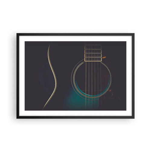 Affiche dans un cadre noir - Poster - Guitare acoustique dans une lumière sombre et élégante - 70x50cm - Le calme avant la tempête - Décoration murale moderne pour le salon et la chambre ARTTOR