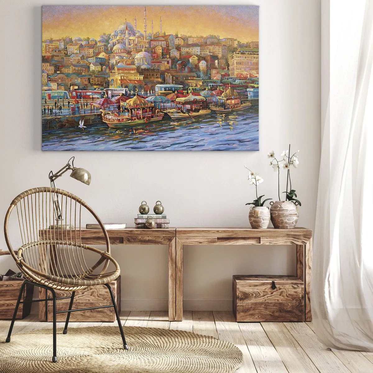 Impression sur toile - Image sur toile - Panorama pittoresque d'Istanbul avec vue sur la baie et la ville - 70x50cm - Conte d'Istanbul - Décoration murale moderne pour le salon et la chambre ARTTOR