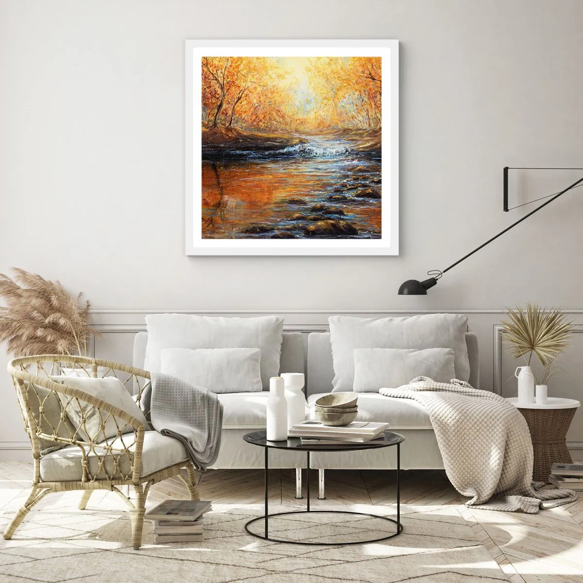 Affiche dans un cadre blanc - Poster - Le ruisseau d'or - 60x60 cm
