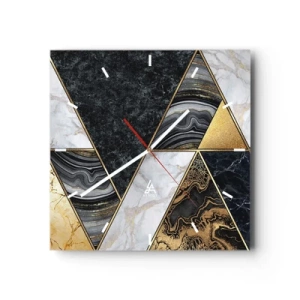 Horloge murale - Pendule murale - Triangles géométriques en or, marbre et nuances sombres - 30x30cm - Pierre après pierre - Décoration murale moderne pour le salon et la chambre ARTTOR