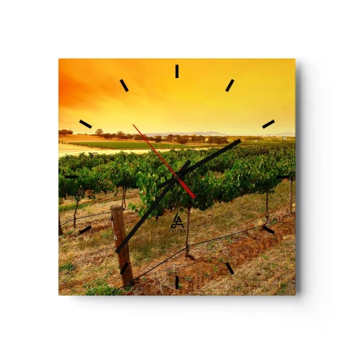 Horloge murale - Pendule murale - Vignes dans une plantation au coucher du soleil doré - 30x30cm - S'abreuver du soleil - Décoration murale moderne pour le salon et la chambre ARTTOR