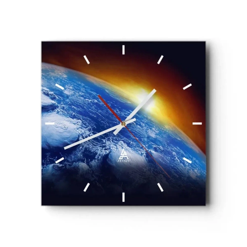 Horloge murale - Pendule murale - Vue de la Terre depuis l'espace au coucher du soleil - 30x30cm - Lever de soleil sur la planète bleue - Décoration murale moderne pour le salon et la chambre ARTTOR