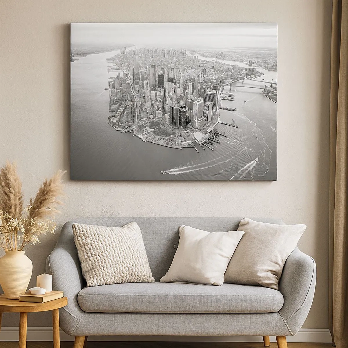 Impression sur toile - Image sur toile - Vue aérienne de Manhattan en noir et blanc - 70x50cm - Comment ne pas aimer ? - Décoration murale moderne pour le salon et la chambre ARTTOR
