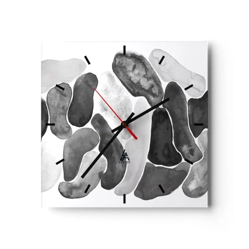 Horloge murale - Pendule murale - Abstraction en noir et blanc avec des taches irrégulières sur fond blanc - 30x30cm - Abstraction rocheuse - Décoration murale moderne pour le salon et la chambre ARTTOR
