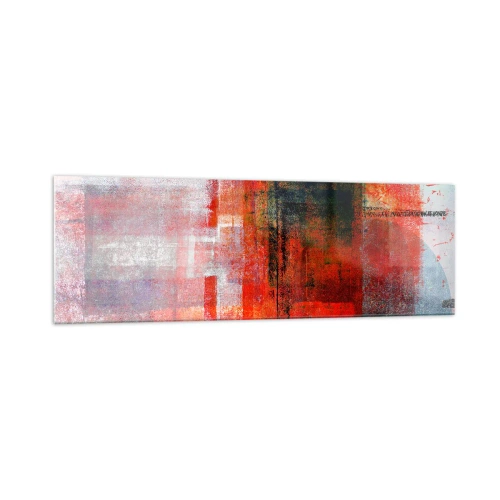 Impression sur verre - Image sur verre - Composition géométrique abstraite avec des accents rouges et oranges - 160x50cm - Composition embrasée - Décoration murale moderne pour le salon et la chambre ARTTOR