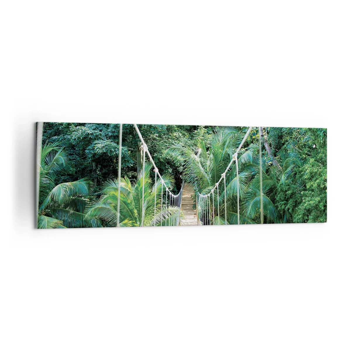 Impression sur toile - Image sur toile - Un pont suspendu dans une jungle tropicale pleine de verdure - 160x50cm - Welcome to the jungle! - Décoration murale moderne pour le salon et la chambre ARTTOR