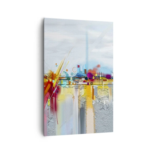 Impression sur toile - Image sur toile - Paysage abstrait aux accents colorés - 80x120cm - Pont de joie sur le fleuve de la vie - Décoration murale moderne pour le salon et la chambre ARTTOR