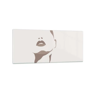 Impression sur verre - Image sur verre - Contour minimaliste du visage d'une femme dans des tons beiges délicats - 120x50cm - Fait de lumière et d'ombre - Décoration murale moderne pour le salon et la chambre ARTTOR