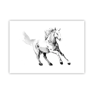Affiche - Poster - Croquis d'un cheval au galop dans des tons de noir et blanc - 100x70cm - Âme indomptée - Décoration murale moderne pour le salon et la chambre ARTTOR