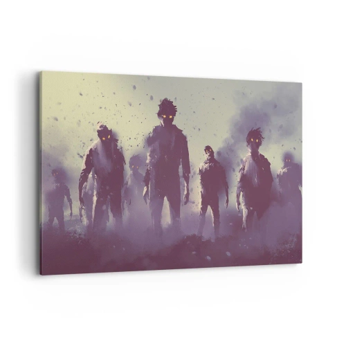 Impression sur toile - Image sur toile - Scène sombre avec des silhouettes aux yeux jaunes - 100x70cm - Fais attention! Ils arrivent - Décoration murale moderne pour le salon et la chambre ARTTOR