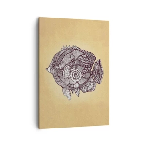 Impression sur toile - Image sur toile - Poisson décoratif dans un style de dessin avec des motifs - 50x70cm - D'un océan d'ornements - Décoration murale moderne pour le salon et la chambre ARTTOR