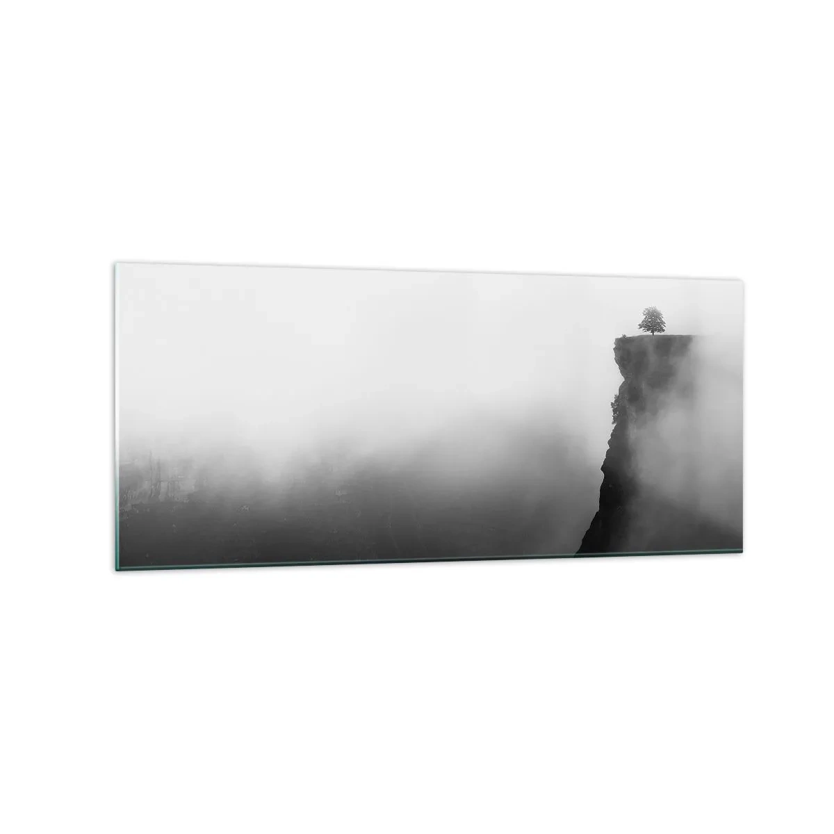 Impression sur verre - Image sur verre - Un arbre solitaire au bord d'une falaise entouré de brouillard - 120x50cm - Au bord du monde - Décoration murale moderne pour le salon et la chambre ARTTOR