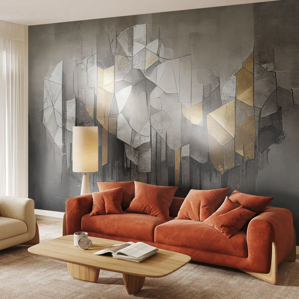 Papier Peint Photo Premium Sand - Formes géométriques de glace et d'or sur fond sombre - 100x70cm - Composition de glace et de lumière - Décoration murale moderne pour le salon et la chambre ARTTOR