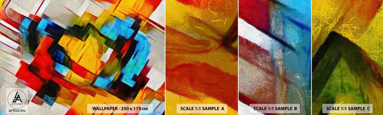 Échantillon De Papier Peint Standard Eco - Une superposition multicolore - Abstraction, Cubisme, Morceau - 100x30 cm