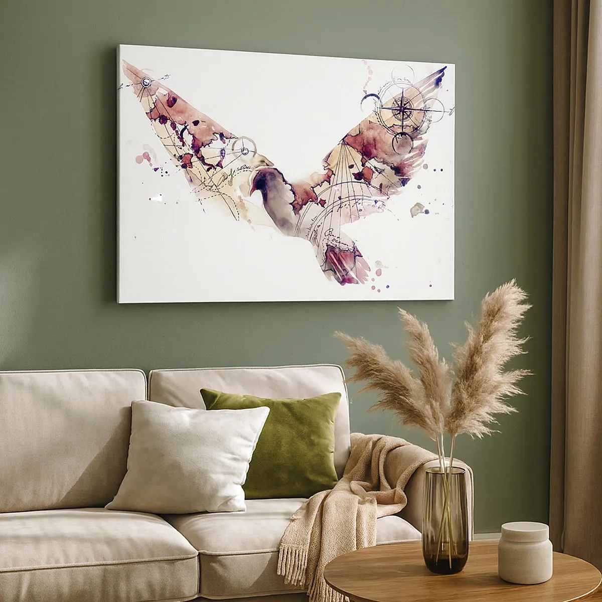 Impression sur toile - Image sur toile - Silhouette d'oiseau artistique avec des motifs géométriques - 70x50cm - Un pèlerin volant - Décoration murale moderne pour le salon et la chambre ARTTOR