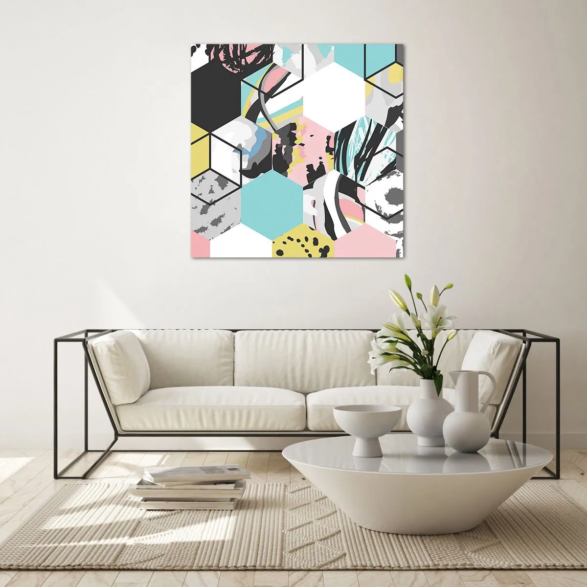 Impression sur verre - Image sur verre - Hexagones et cubes en six couleurs - 30x30 cm