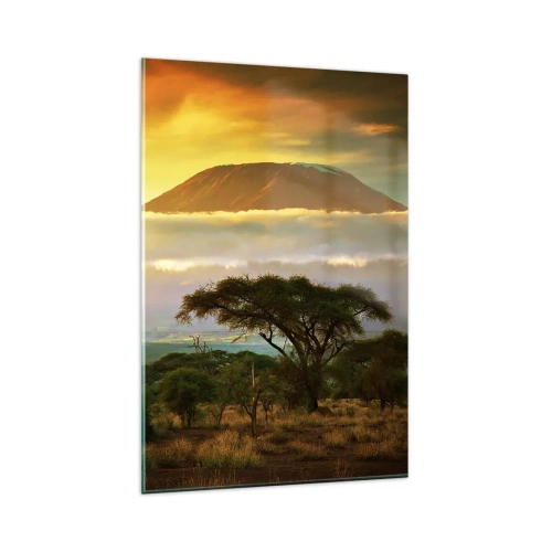 Impression sur verre - Image sur verre - Paysage africain avec le Kilimandjaro au lever du soleil - 80x120cm - Un rêve de voyageur - Décoration murale moderne pour le salon et la chambre ARTTOR