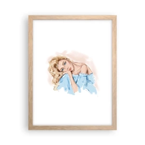 Affiche dans un chêne clair - Poster - Rêveuse en bleu - 30x40 cm