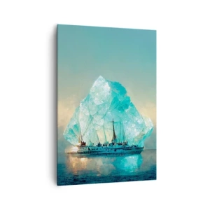 Impression sur toile - Image sur toile - Un navire avec un iceberg majestueux en arrière-plan - 70x100cm - Diamant arctique - Décoration murale moderne pour le salon et la chambre ARTTOR