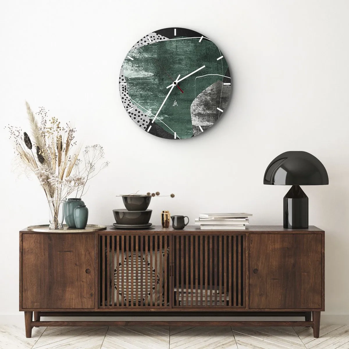 Horloge murale - Pendule murale - Abstraction colorée avec feuille d'or - 30x30 cm