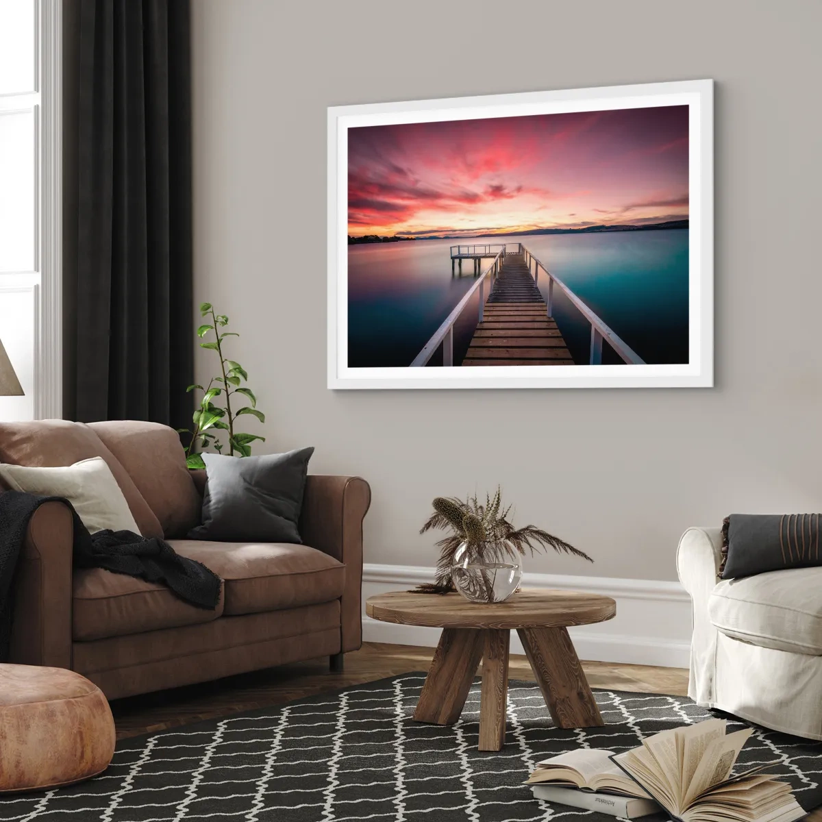 Affiche dans un cadre blanc - Poster - La douce flamme du soir - 100x70 cm