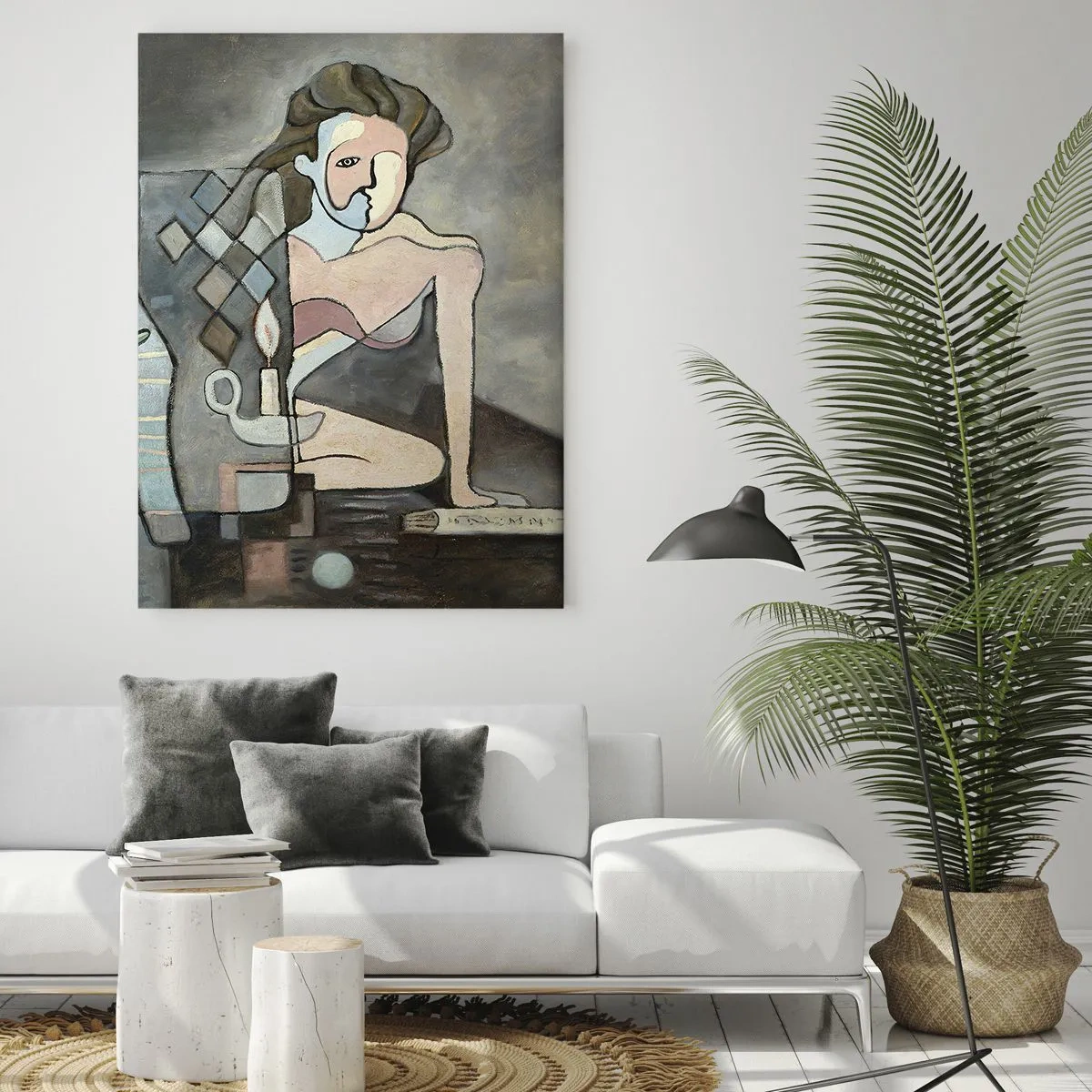 Impression sur verre - Image sur verre - Figures abstraites dans une composition symbolique avec une signification profonde - 80x120cm - Mosaïque d'esprit et de matière - Décoration murale moderne pour le salon et la chambre ARTTOR