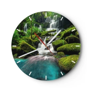 Horloge murale - Pendule murale - Turquoise, saphirs et argent liquide - 40x40 cm