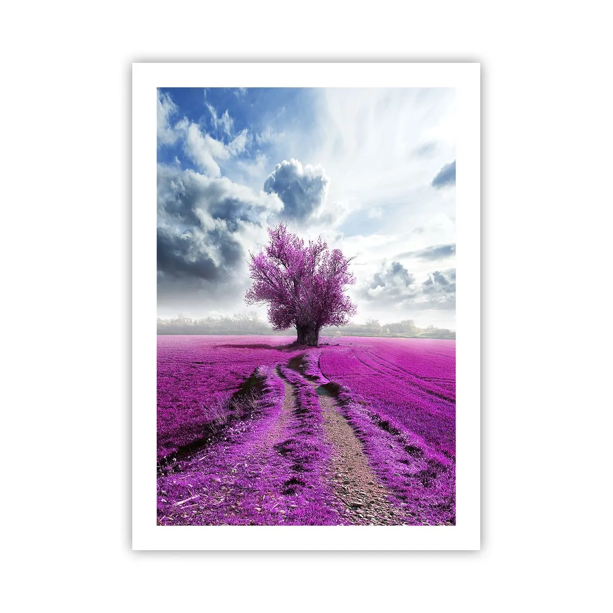 Affiche - Poster - Un arbre dans un champ aux nuances de violet - 50x70cm - Lande - nature sauvage - Décoration murale moderne pour le salon et la chambre ARTTOR