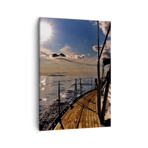 Impression sur toile - Image sur toile - Une croisière en yacht sur la mer au coucher du soleil - 50x70cm - Naviguer vers le soleil - Décoration murale moderne pour le salon et la chambre ARTTOR