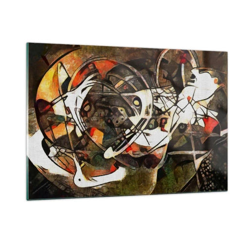 Impression sur verre - Image sur verre - Peinture abstraite avec des cercles et des lignes dynamiques - 120x80cm - Vous entendez le mouvement ? - Décoration murale moderne pour le salon et la chambre ARTTOR