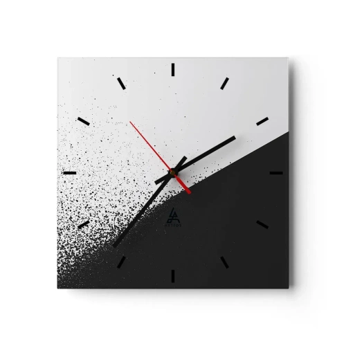 Horloge murale - Pendule murale - Abstraction minimaliste en noir et blanc avec des points dispersés - 30x30cm - De plus en plus vite, de plus en plus - Décoration murale moderne pour le salon et la chambre ARTTOR