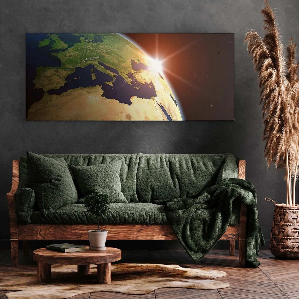 Impression sur toile - Image sur toile - Vue de la Terre depuis l'espace avec les rayons du soleil à l'horizon - 120x50cm - Lever de soleil - Décoration murale moderne pour le salon et la chambre ARTTOR