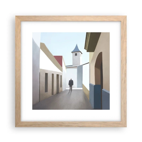 Affiche dans un chêne clair - Poster - Une promenade ensoleillée - 30x30 cm
