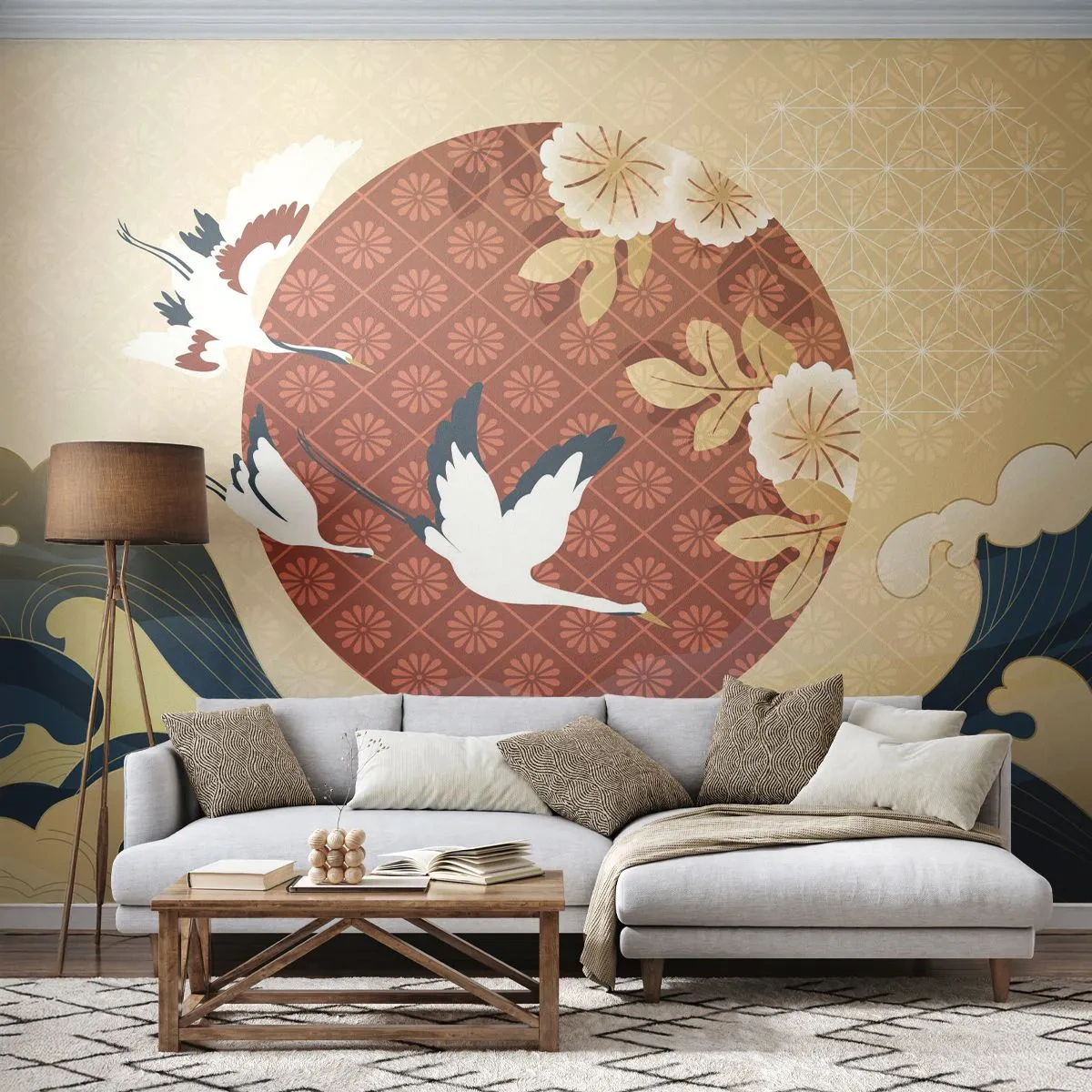 Papier Peint Photo Standard Eco - Conte japonnais - Héron, Oiseau, Abstraction - 400x280 cm