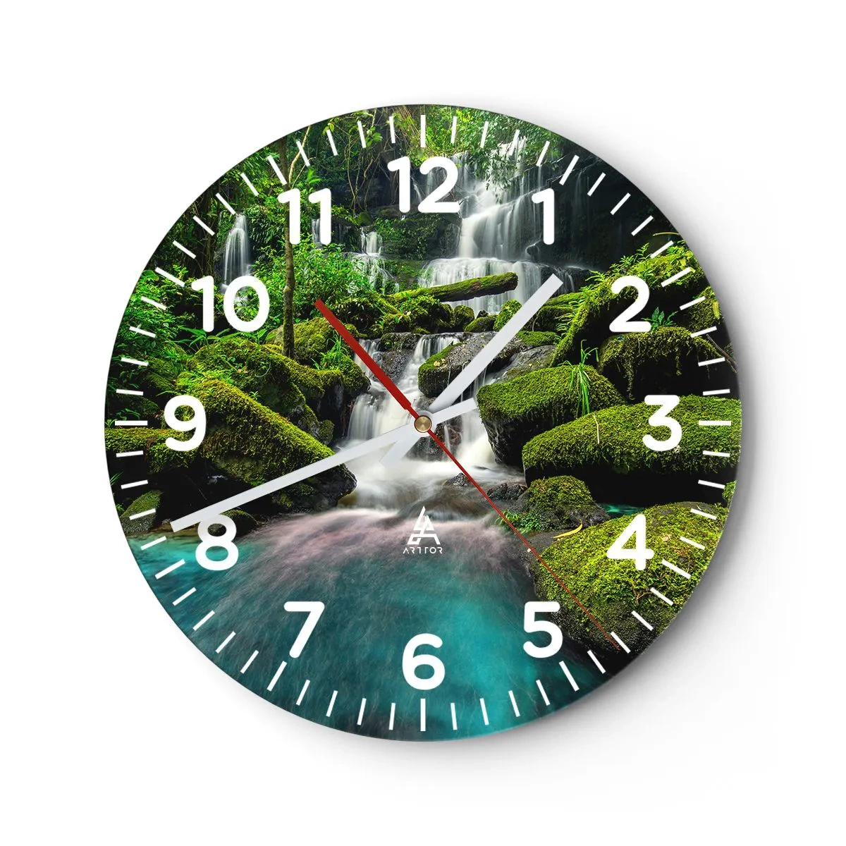 Horloge murale - Pendule murale - Turquoise, saphirs et argent liquide - 40x40 cm