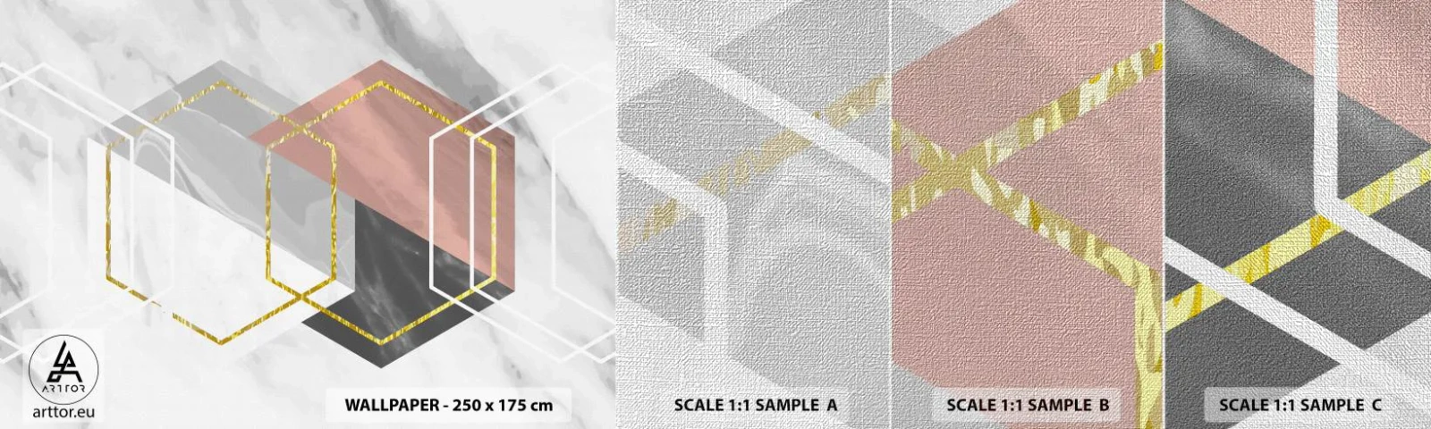 Échantillon de Papier Peint Premium Canvas - Composition en chaîne - Abstraction, Morceau, Hexagone - 100x30 cm