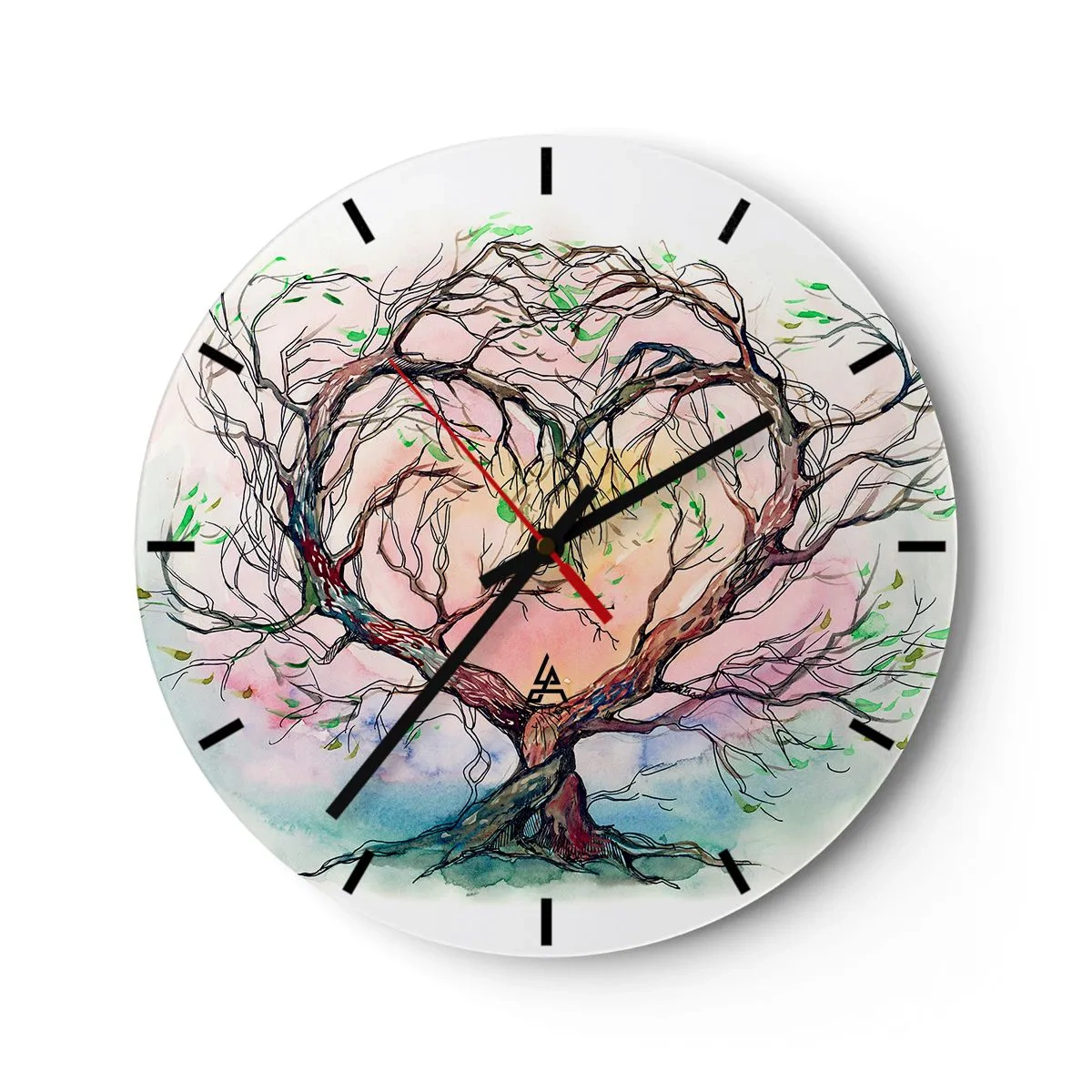 Horloge murale - Pendule murale - Deux arbres entrelacés en forme de cœur sur fond de soleil couchant. - 30x30cm - Ensemble contre les tempêtes - Décoration murale moderne pour le salon, la cuisine et la chambre ARTTOR