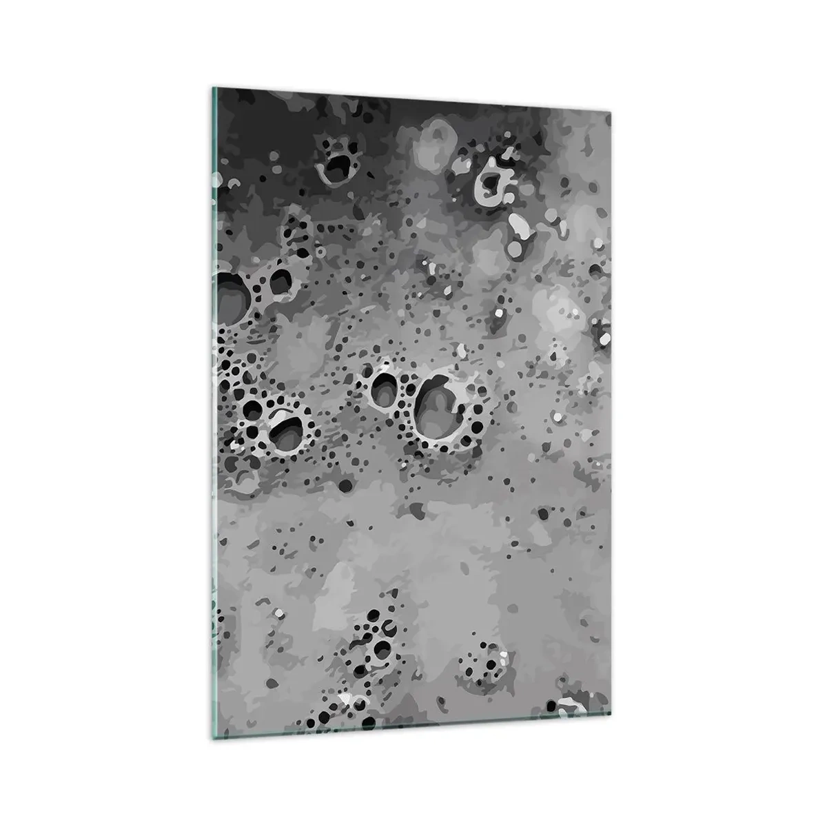 Impression sur verre - Image sur verre - Motif de bulles abstrait noir et blanc - 80x120cm - Comme un paysage lunaire - Décoration murale moderne pour le salon et la chambre ARTTOR