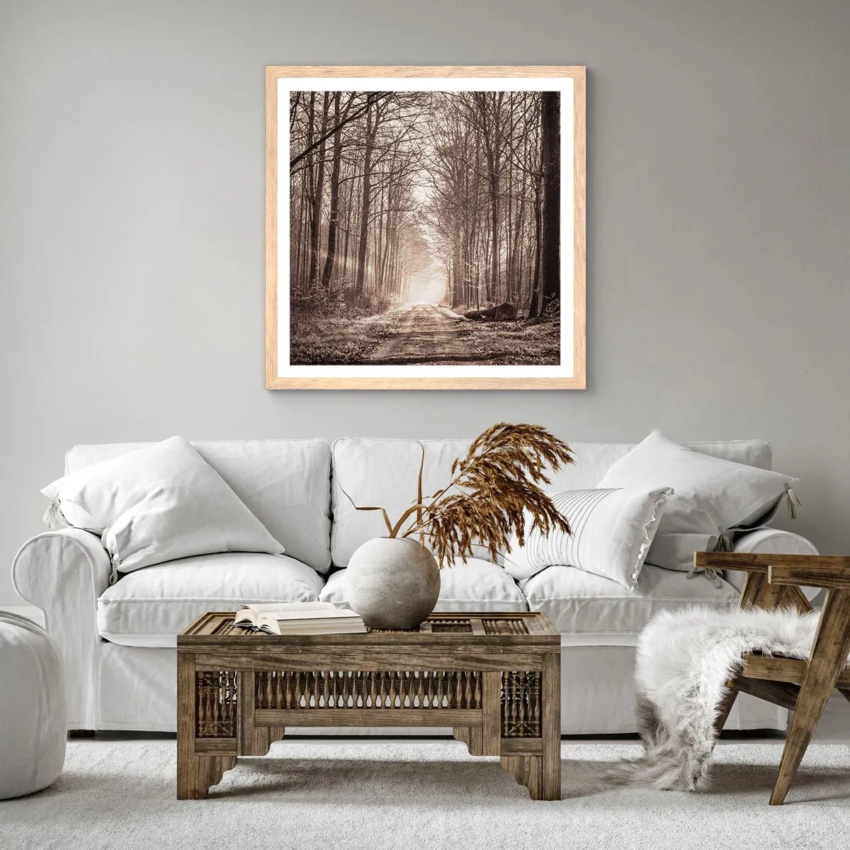 Affiche dans un chêne clair - Poster - Cathédrale de la forêt - 30x30 cm