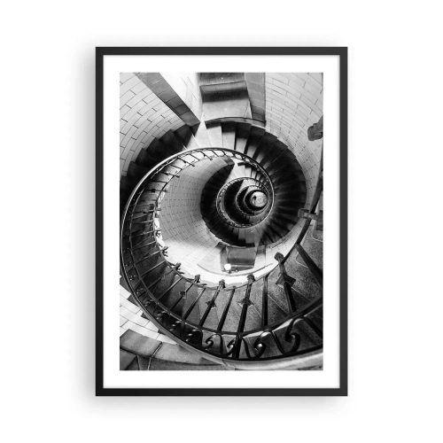 Affiche dans un cadre noir - Poster - Escalier en colimaçon en perspective noir et blanc - 50x70cm - De plus en plus haut - Décoration murale moderne pour le salon et la chambre ARTTOR
