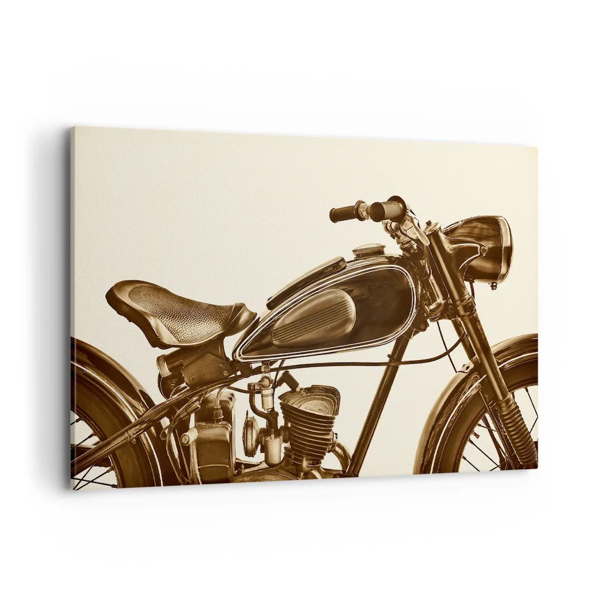 Impression sur toile - Image sur toile - Une moto rétro vintage sur fond clair - 120x80cm - Nostalgie du classique - Décoration murale moderne pour le salon et la chambre ARTTOR