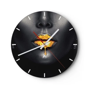Horloge murale - Pendule murale - Lèvres dorées sur fond noir dans un style artistique - 30x30cm - Bouche d'or - Décoration murale moderne pour le salon, la cuisine et la chambre ARTTOR