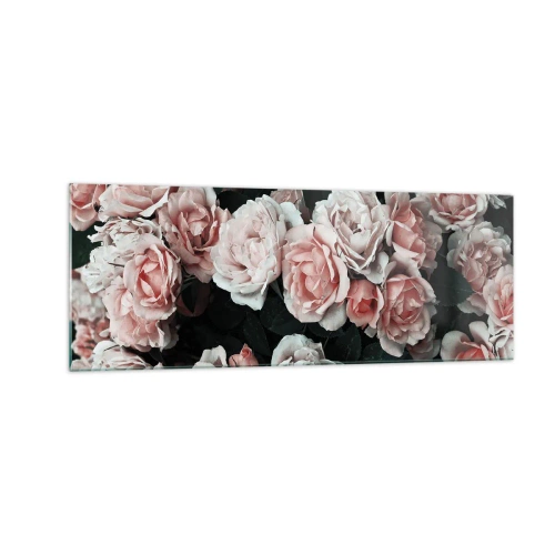 Impression sur verre - Image sur verre - Roses roses sur fond sombre dans une composition subtile - 140x50cm - Ensemble de rose - Décoration murale moderne pour le salon et la chambre ARTTOR