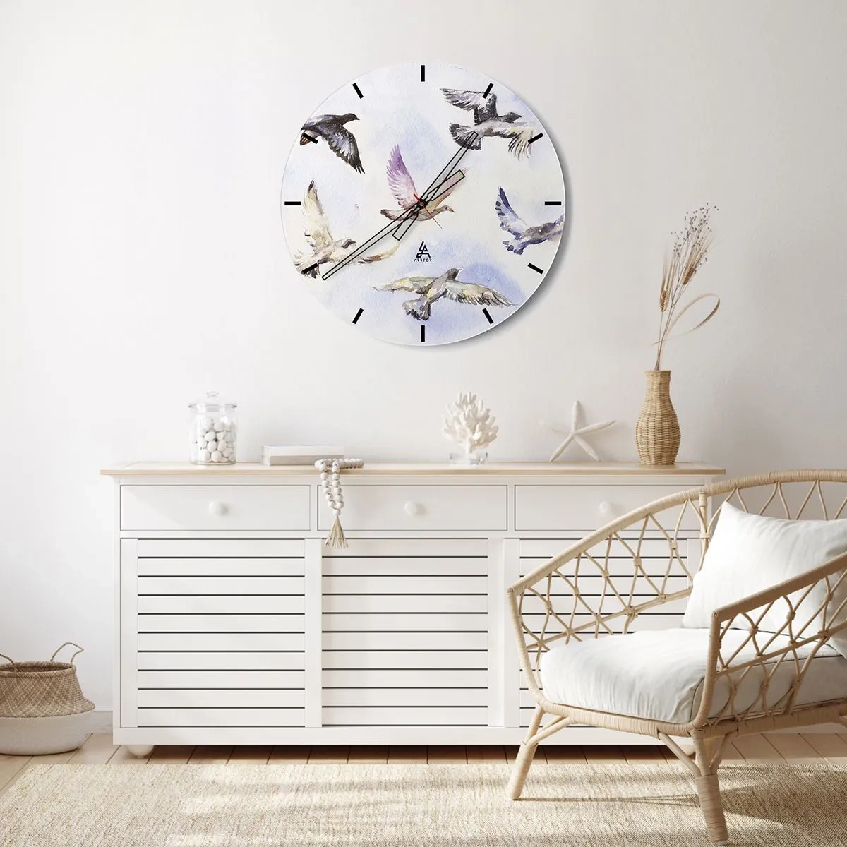 Horloge murale - Pendule murale - Liberté en gris et bleu - 30x30 cm