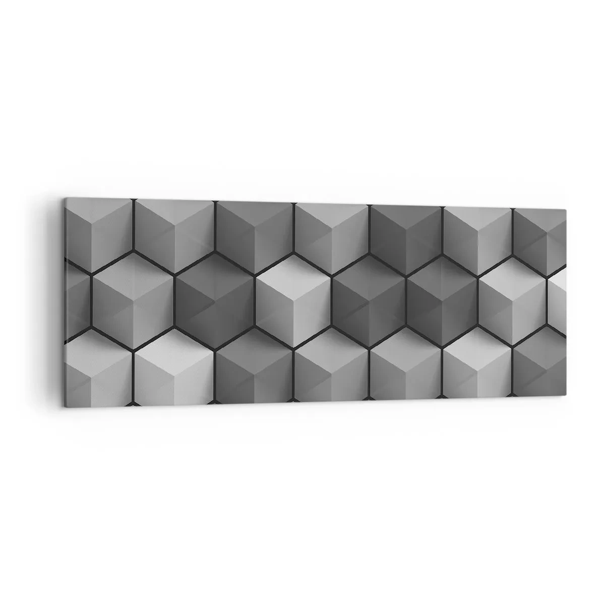 Impression sur toile - Image sur toile - Composition géométrique de cubes dans les tons de gris et de noir - 140x50cm - Puzzle cubiste - Décoration murale moderne pour le salon et la chambre ARTTOR